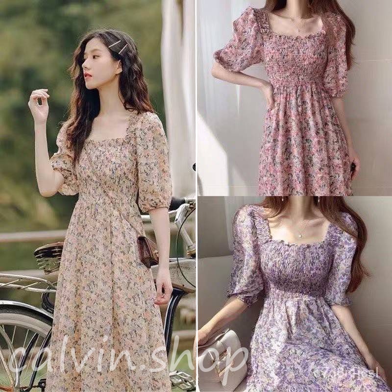 Floral dress sexy midi dresses for women formal casual korean style ...