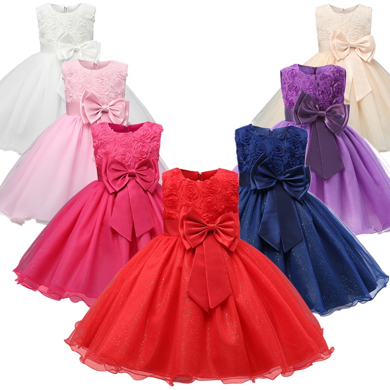 Baby girl prom dress tutu princess bow birthday party prom girl dress tulle fabric Shopee