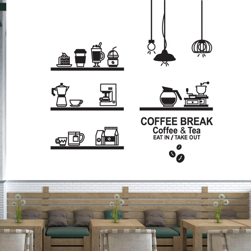 Coffee Shop Sticker Decal Cafe Cup Vinyl Art Wall Decals Decor ...