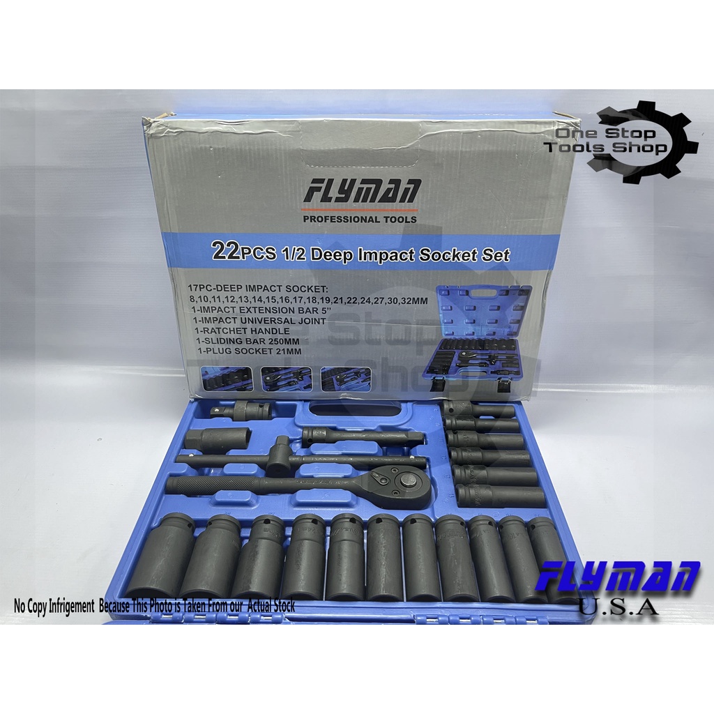 ONE STOP TOOLS SHOP ORIGINAL FLYMAN HEAVY DUTY 22PCS DEEP SOCKET SET ...
