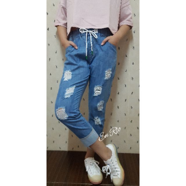 Garterized hot sale denim pants