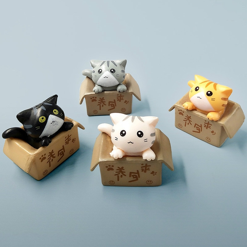 4 pcs Cat inside box Miniature Figurine Seeking Nurturing wedding decor ...