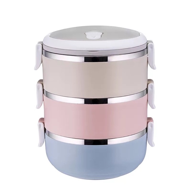 3Layer Lunch Box Portable Stainless Steel Thermal Lunch Box | Shopee ...