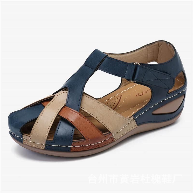 Women's Wedge Leather Sandals Fashion Hollow Velcro Anti slip Shoes for ...