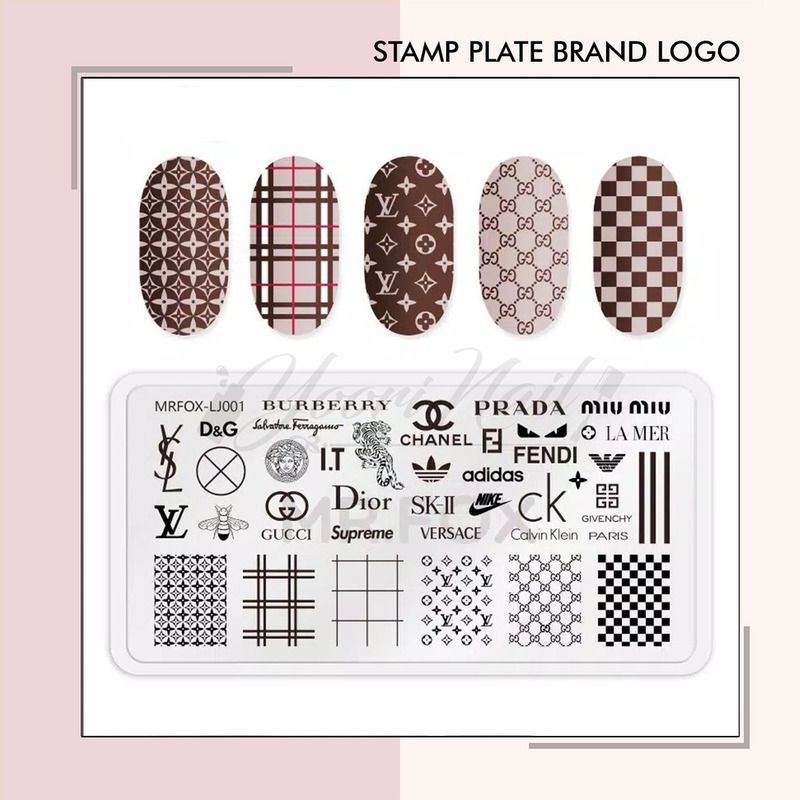 Stamp plate brand logo nail art lv stamping plate branded nail