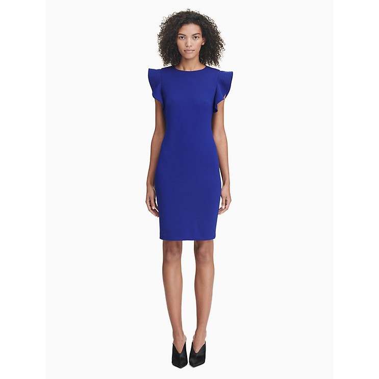 Calvin klein ruffle outlet sleeve sheath dress