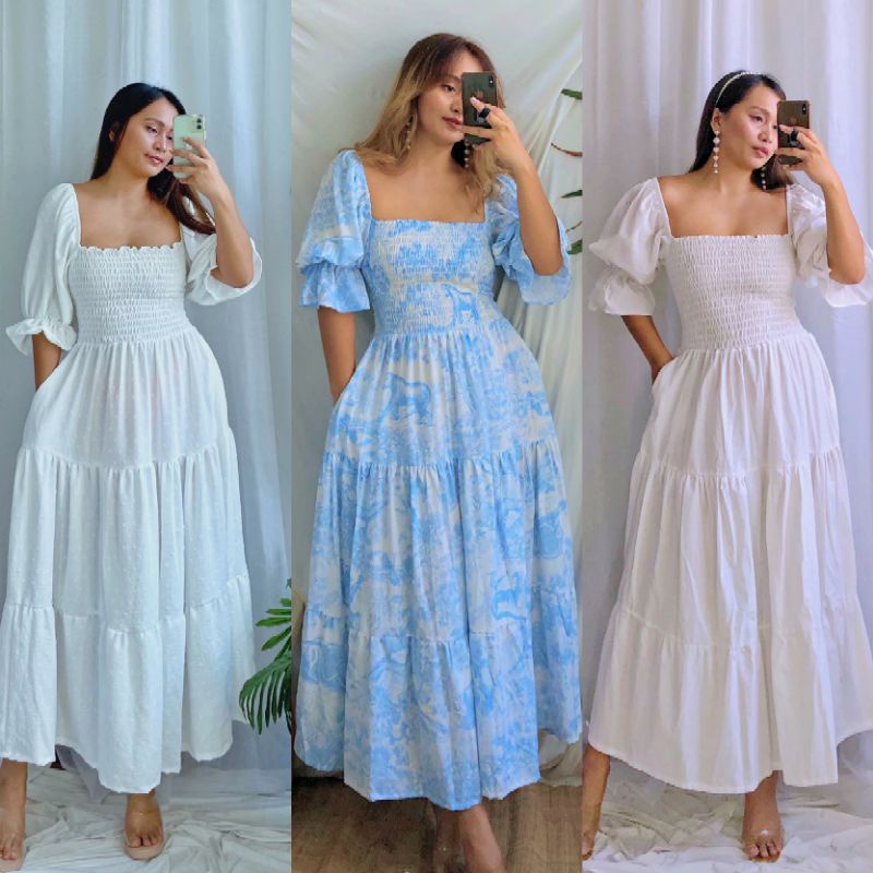 Long puff sleeve maxi dress best sale