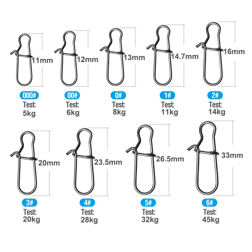 50pcs Stainless Steel Fishing Connector Fast Clip Lock Snap Swivel Solid  Rings Safety Snaps Fishing Hook Tool Snap