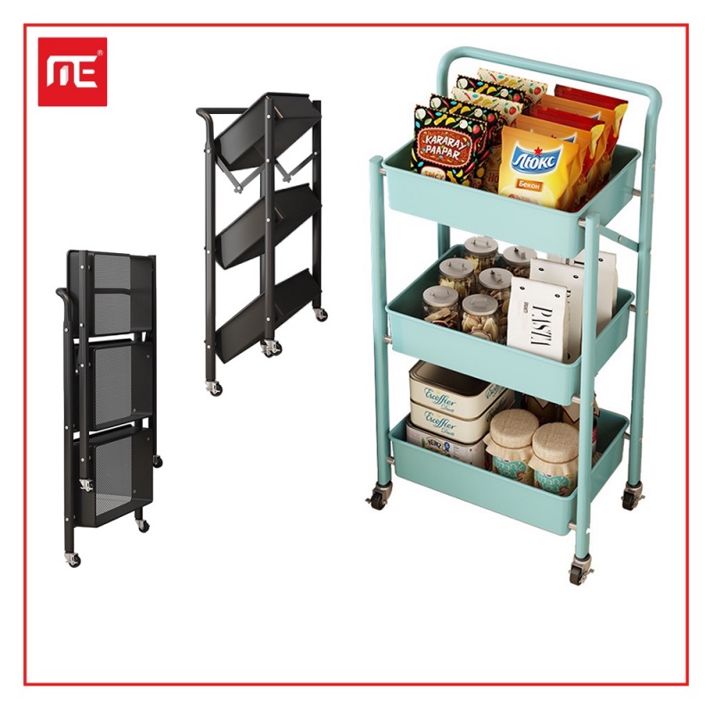 Moving Rack Kitchen Foldable 3 Tier W/Handle Stainless Steel Shelves ...