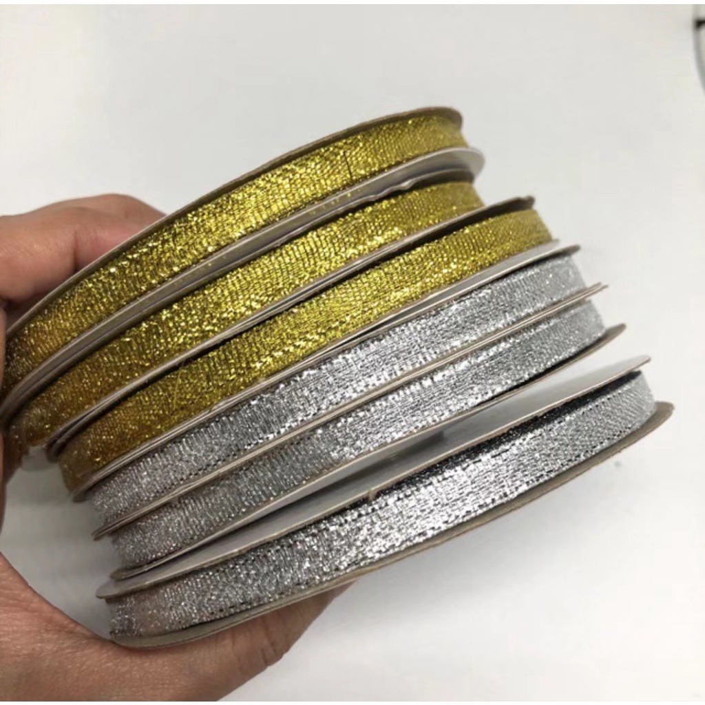 Ribbon 1/4 metallic ribbon gold / silver (50yards) | Shopee Philippines
