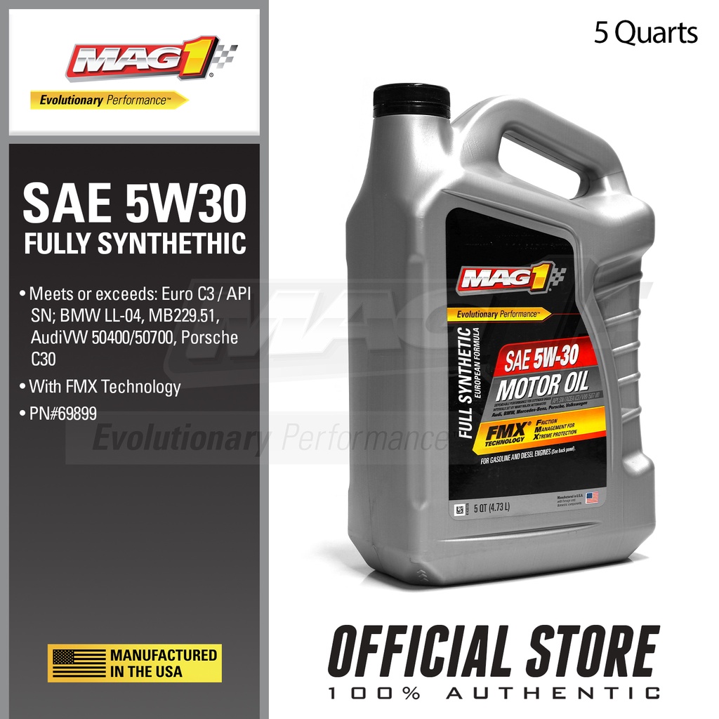 MAG 1 5W30 Fully Synthetic European C3 VW507 API SN Engine Oil 5qts ...