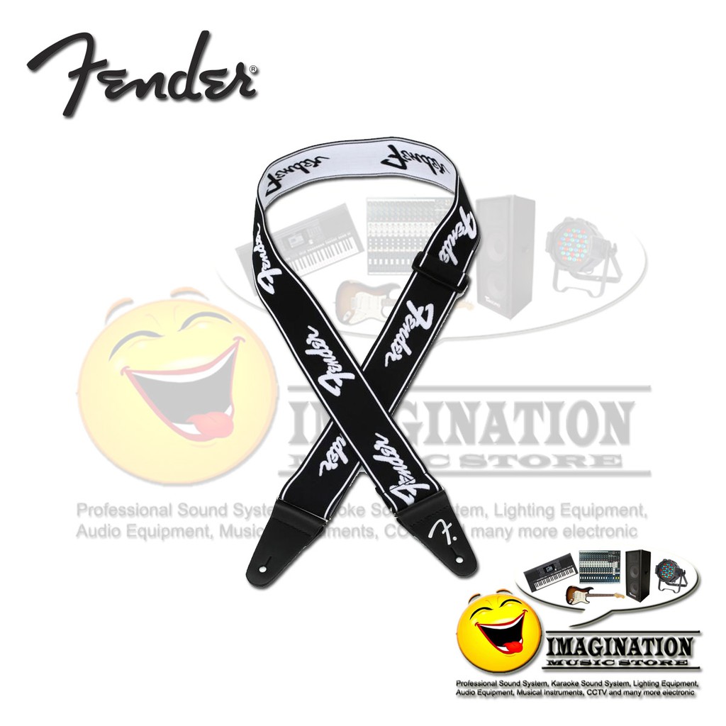 Fender Weighless Running Logo Guitar Strap, Black/White, 2inch Shopee