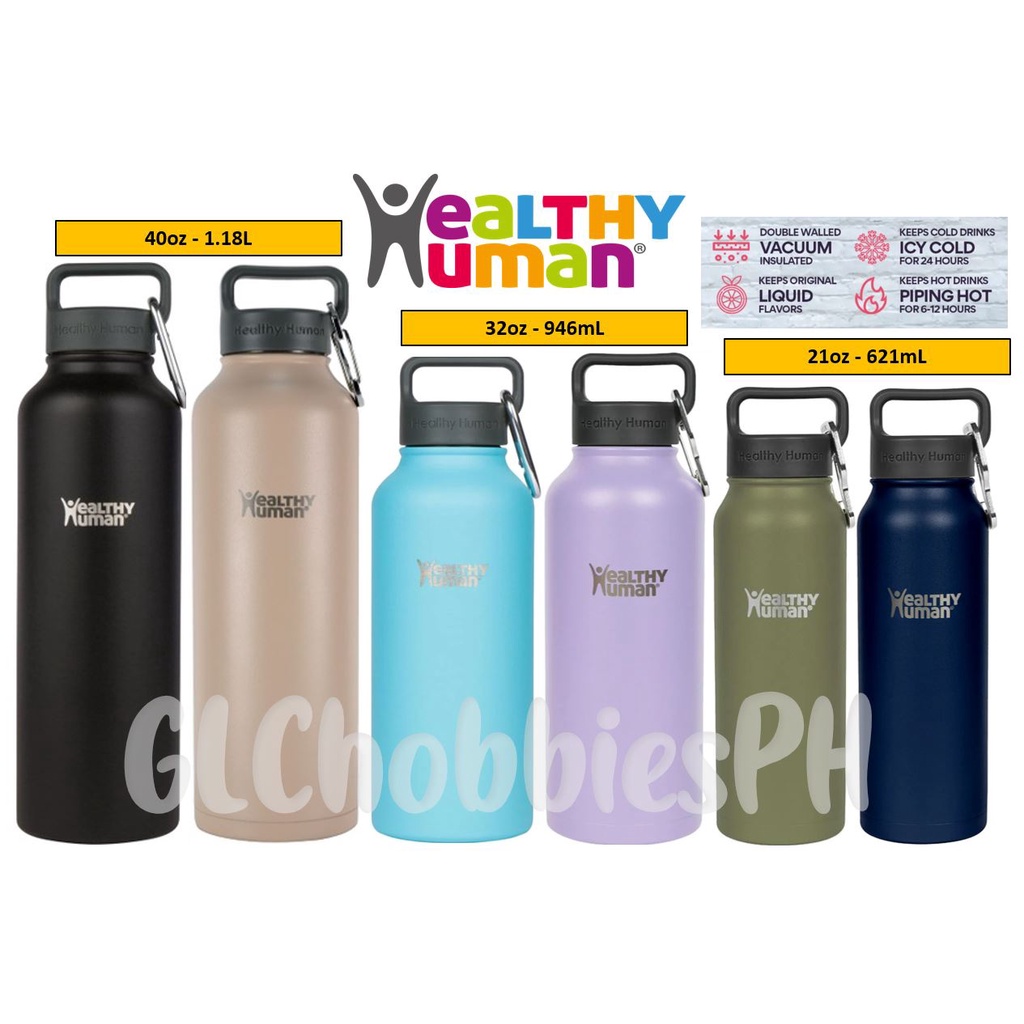 Healthy Human Stainless Steel Water Bottle (Pure Black, 32 oz/ 946 ml)