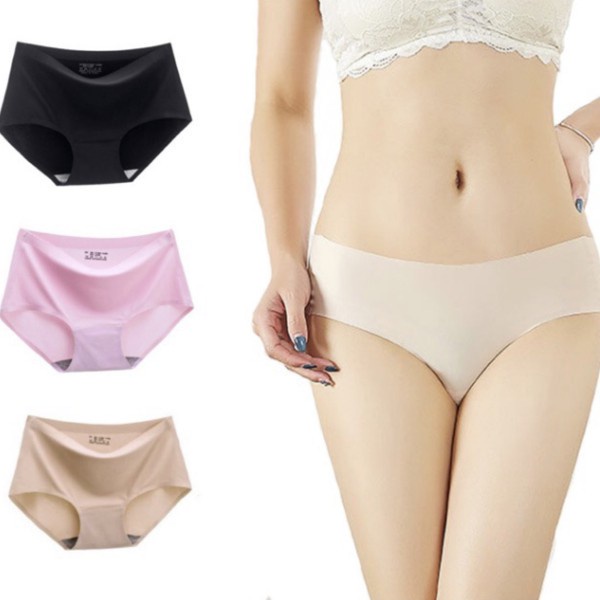 Seamless Panty Ice Silk Mid Waist Bikini Panty Briefs Women Underwear Plus  Size Lingerie