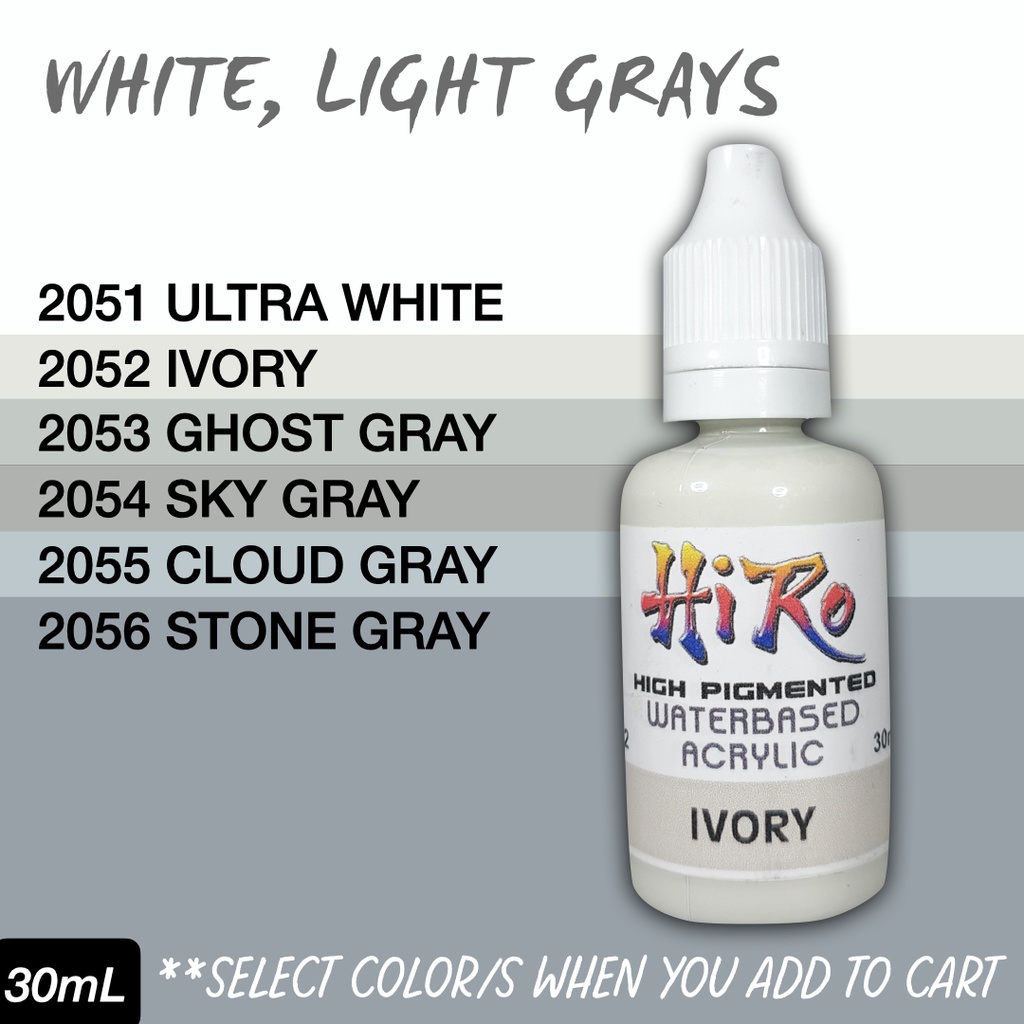 White - Light Gray Colors by Hiro Paints Waterbased Acrylic Hobby Paint ...