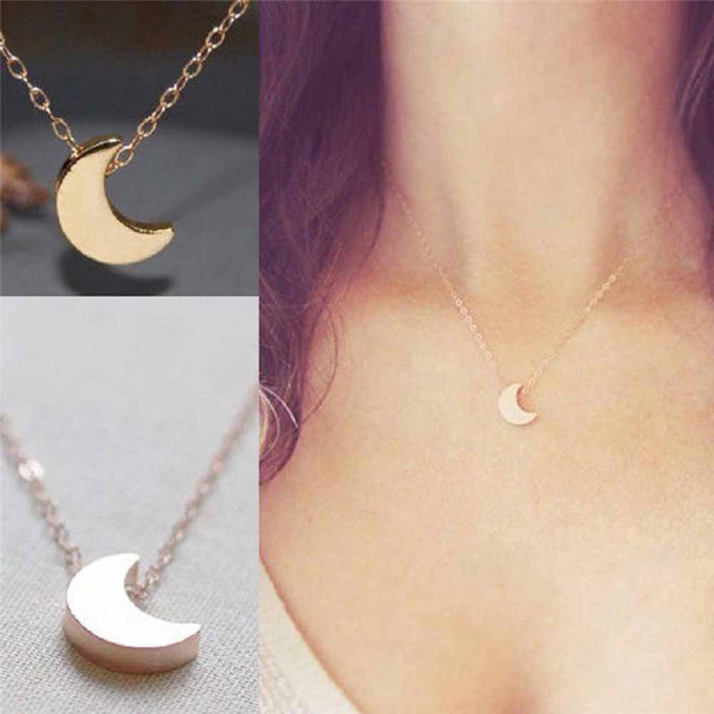 Cute Small Moon Design Pendant Necklace for Women Gold Silver