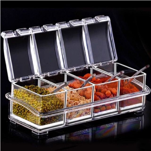 Clear Seasoning Rack Spice Pots - 4 Piece Seasoning Box Storage ...