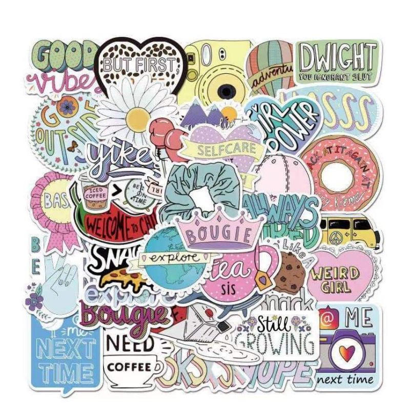 TC021 - 50 Pcs Sticker Colorful Short Statement Sticker Matte ...