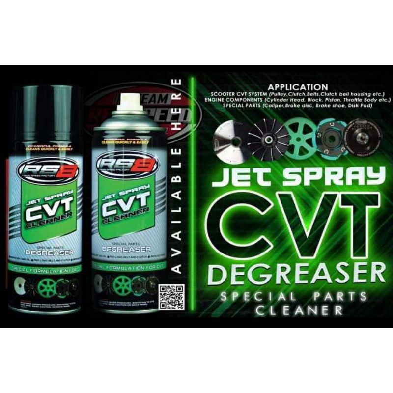 RS8 CVT Cleaner Degreaser Jet Spray 450ml FI, Brakes,Clutch,Engine