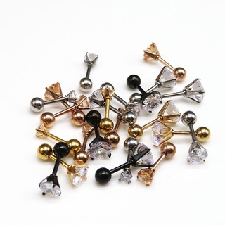 12PCS/Stainless steel earrings, screw, round beads, four-claw zircon ...