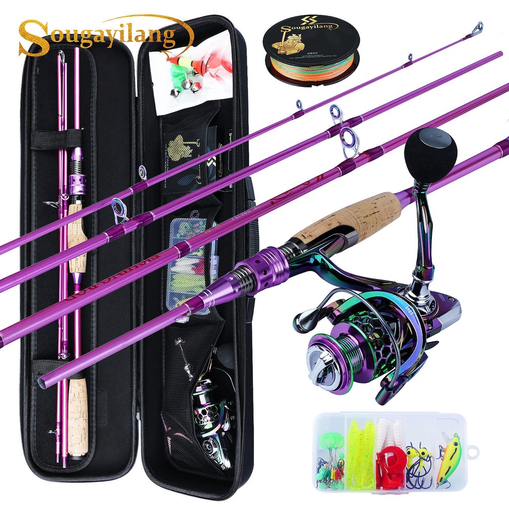 Sougayilang Spinning Fishing Full Kit 4 Section MLPower 2.1m Fishing Rod  with 1000-3000 Series 13+1B