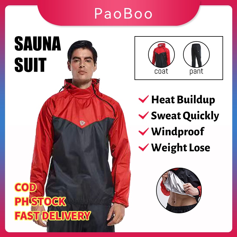 PaoBoo」Men Sauna Suit Sweat Exercise Weight Loss Sports Running