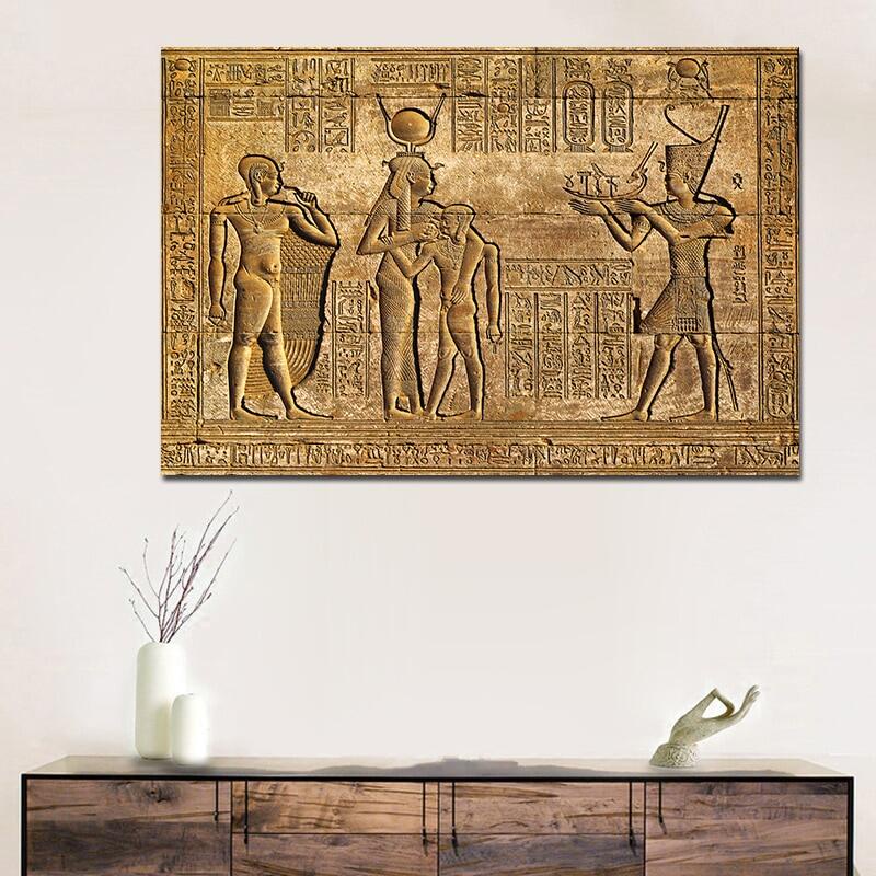 Egyptian Hieroglyphs Fresco Canvas Painting Queen Hatshepsut Temple ...