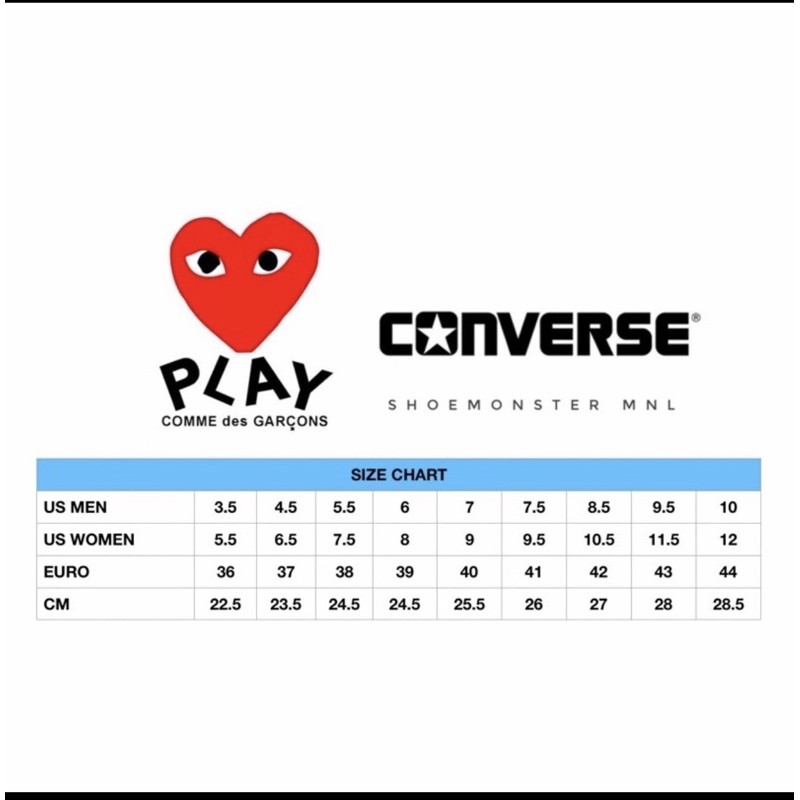 Cdg shoe size chart best sale