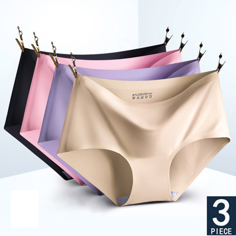 FINETOO 3PCS/Set Seamless Panties Women Sexy Female Underpants Briefs  Invisible Pantys Solid Color Soft Intimate Lingerie M-2XL