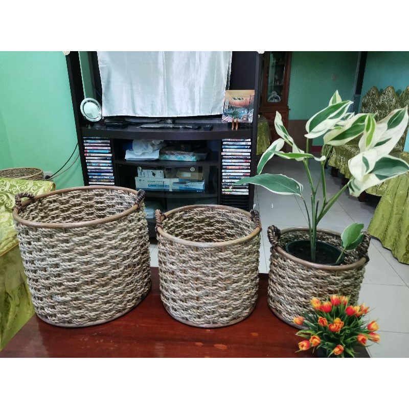 set of 3 planters basket made of buri/rattan(S, M, L) Shopee Philippines