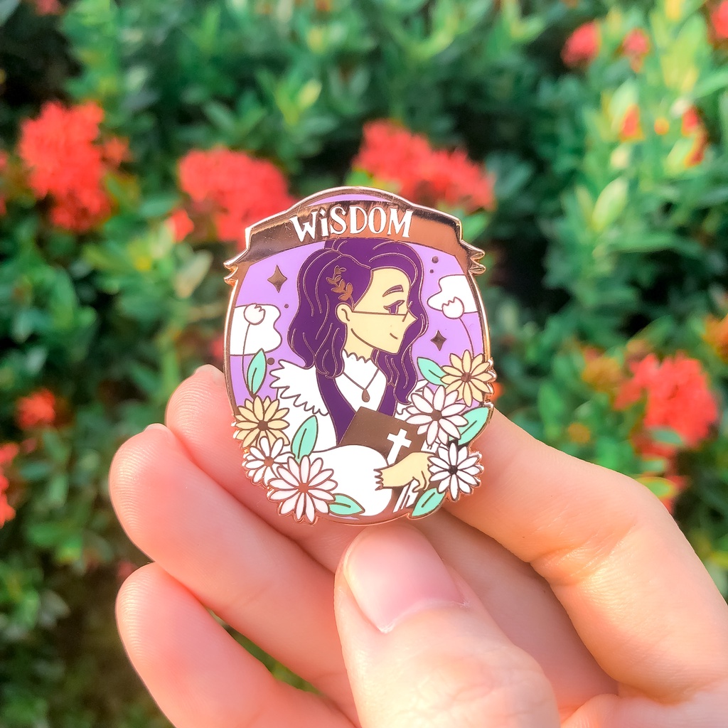 Christian Enamel Pin Proverbs 31 Badge of Wisdom Rose Gold and Purple