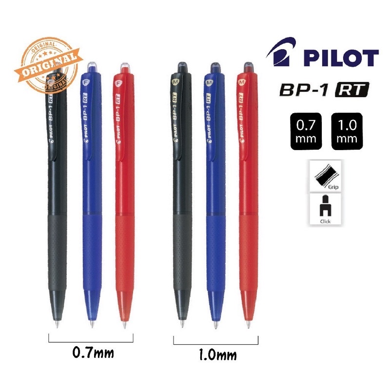 Pilot BP-1 RT Retractable Ball Pen 0.7mm/1.0mm Medium/Fine (Rubber Grip ...