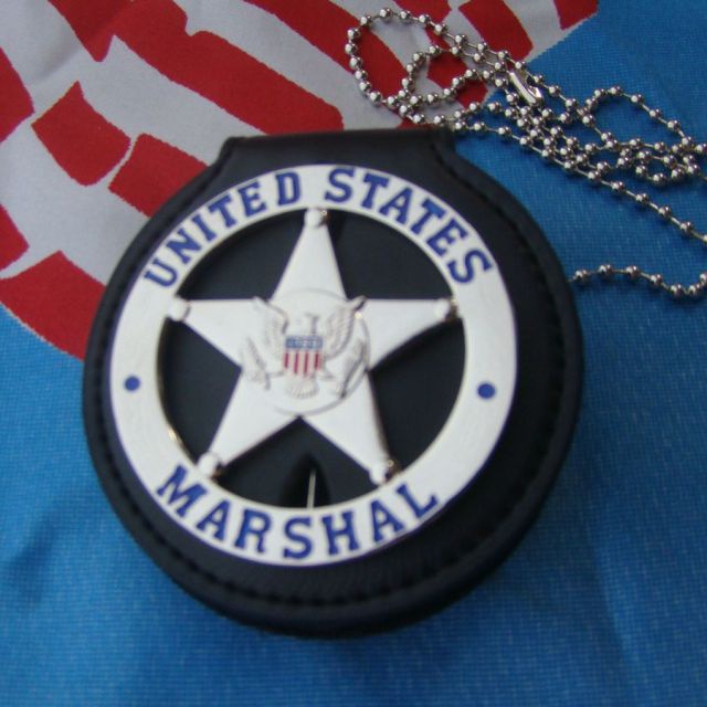 Us Marshals Service Round Police Badge Clip On Belt Neck Chain Leather 