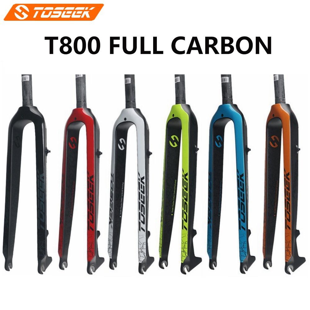 on Hand TOSEEK Bike Rigid Fork MTB Fork Full Carbon Fiber Bike