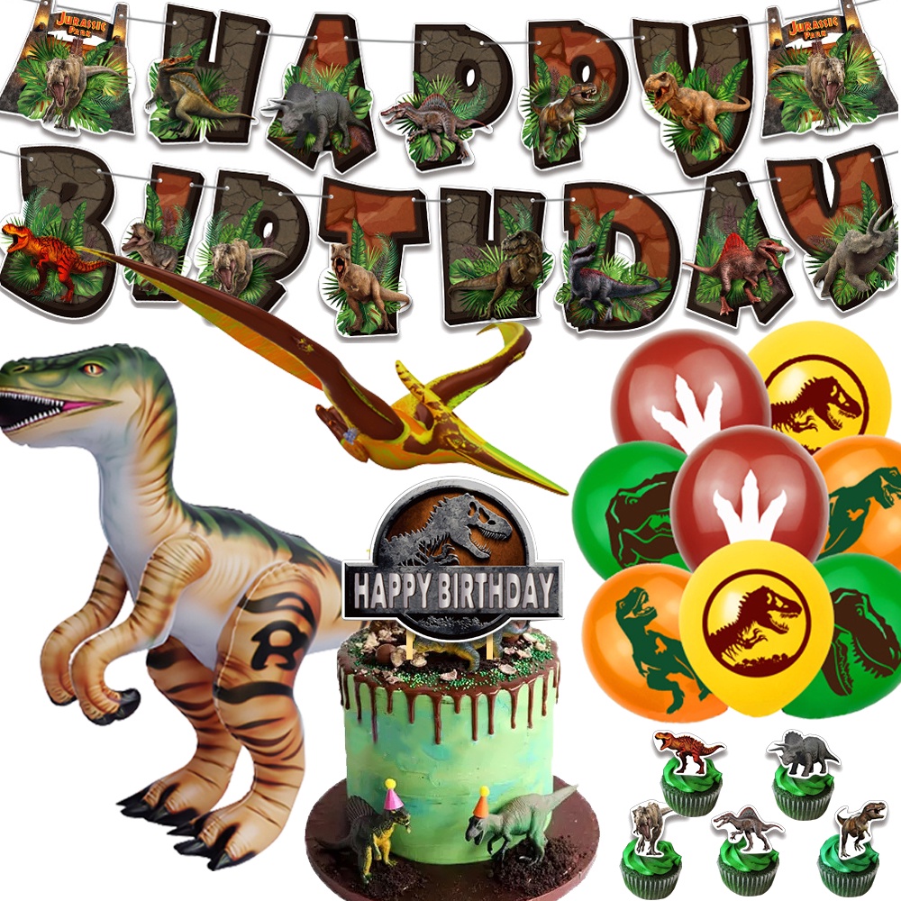 New Jurassic Dinosaur Boy Birthday Theme Banner Balloons Pull Flag Set