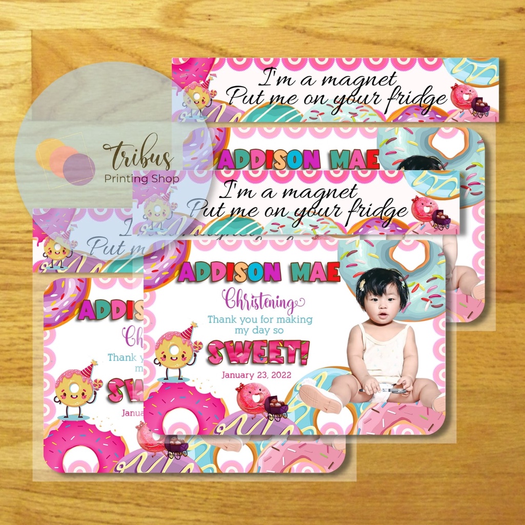 Doughnut Theme Ref Magnet (Baptismal, Christening, Dedication, Birthday ...