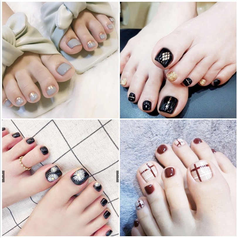 24 Pcs fake toe nails set with glue high quality and various styles toe