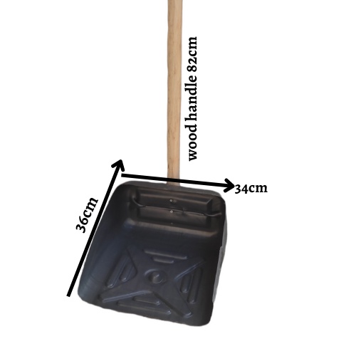 DUSTPAN HANDMADE FROM BLACK CONTAINER PLASTIC,WOOD HANDLE,DUSTPAN ONLY