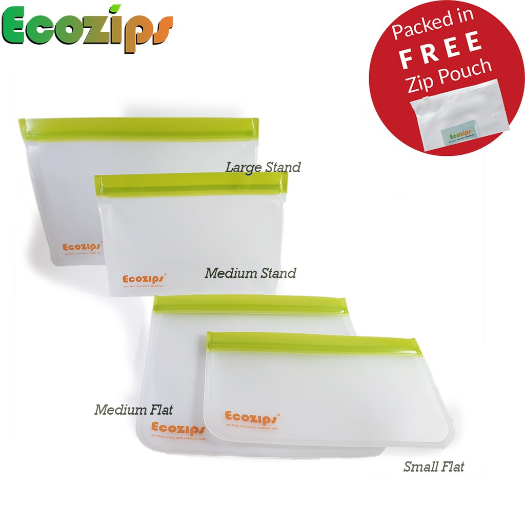 Ecozips 4-Pcs Multipack Green reusable zip pouch, food storage ...