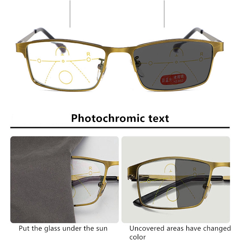 High Quality Transition Photochromic Reading Glasses Man Women Progressive Multifocal Reading Glasses Metal Full Frame Anti Blue Light Presbyopia Eyeglasses Magnifying Glasses Business Shopee Philippi...