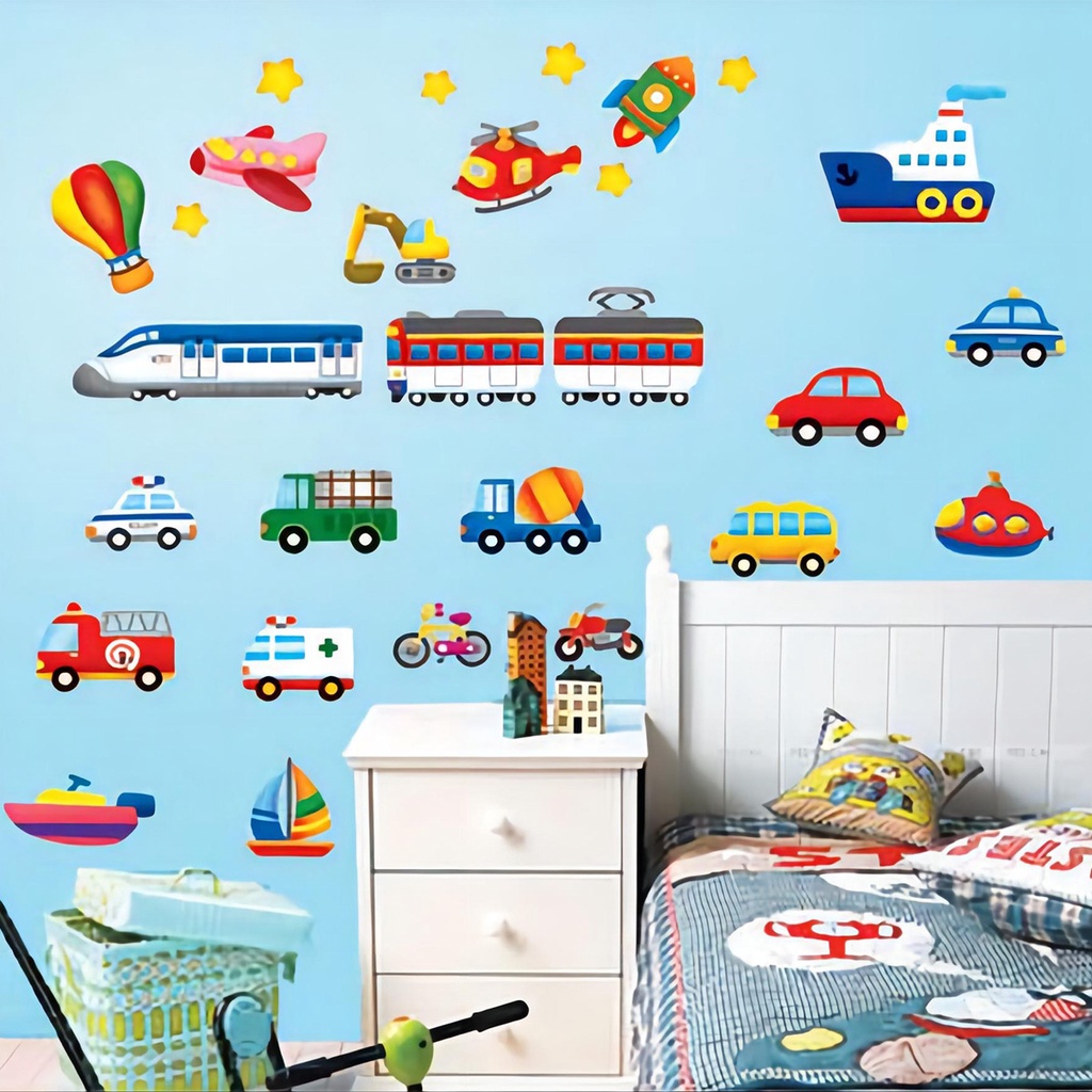 Car Transportation Wall Stickers Decor Kids Peel and Stick Vinyl ...