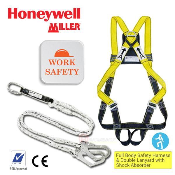 Honeywell Miller Full Body Safety Harness & Twin Tails Energy Absorbing  Lanyard Rope