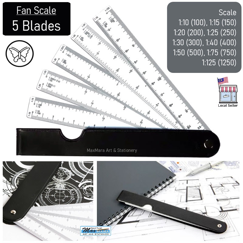 (MAXMARA Art) Fan Shape Architects Scale Ruler Foldable Rulers With 5 ...