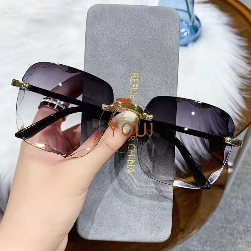 YOUJ HD Polarized Anti-UV400 Gradient Lens Metal Rimless Sunglasses for ...