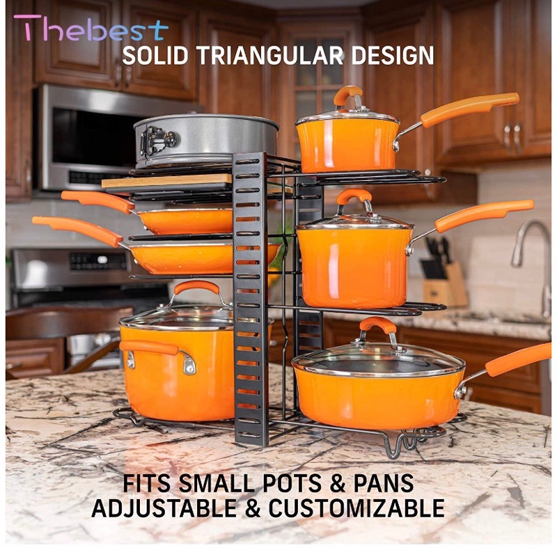 5/8 Layer Pan Organizer Pot Rack Lid Holder Cookware Adjustable Heavy