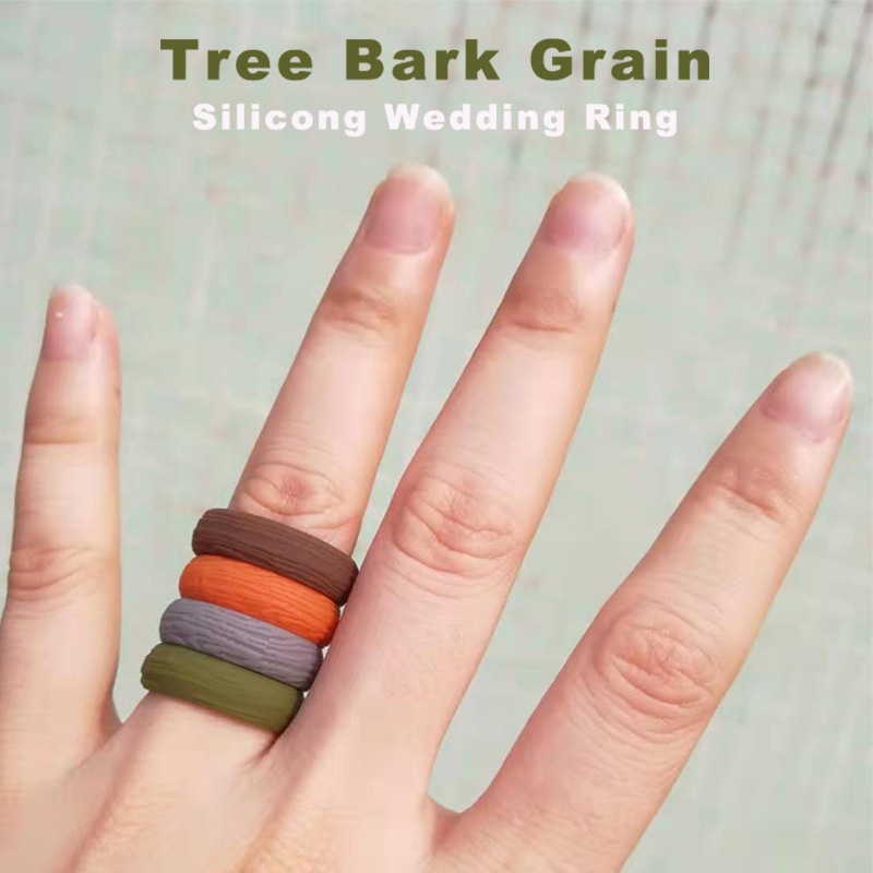 5.7mm Width Tree Bark Grain Silicone Rings Rubber Finger Ring ...