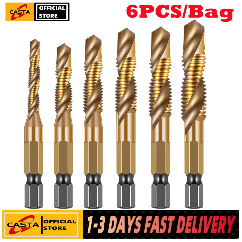 Casta 6pcs Titanium Screw Thread Tap and Drill Bits Set for Drilling ...