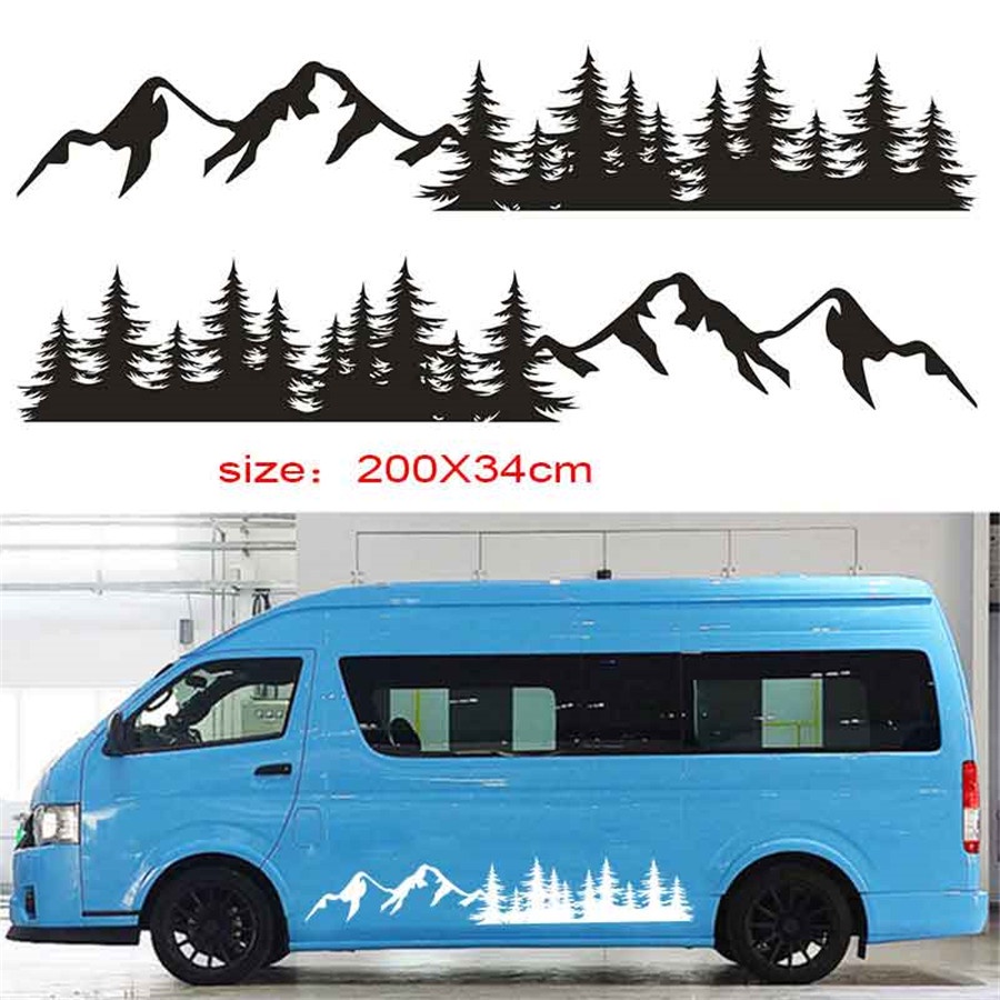 thumbnail interactive-video image 1 of Mountain Forest Graphic Decal Sticker For RV Trailer Truck Car - 39.4x6.7 Inches 1 of 4