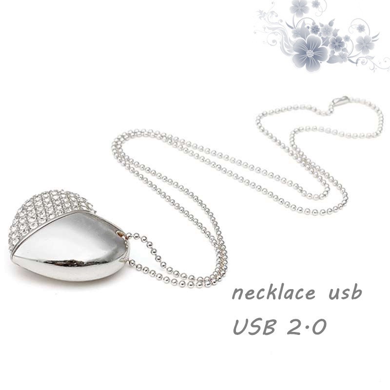 Silver Jewelry Usb Flash Drive Necklace Pen Drive Metal 16 32GB 64GB ...