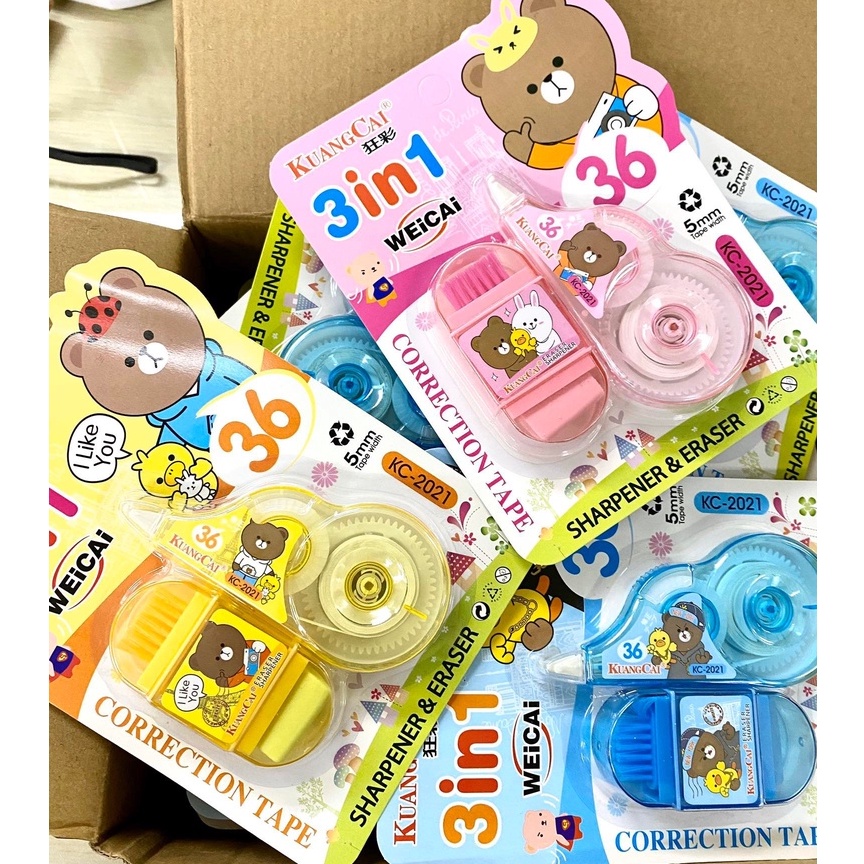 3in1 Correction tape with eraser and brush school supplies stationery